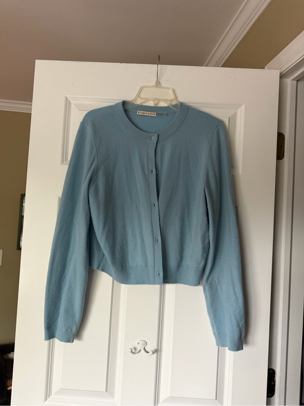 Alice + Olivia Dollie cardigan Pastel Blue Cropped Button Cardigan